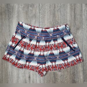 Zara Woman High-Waisted Pleated Aztec Patterned Shorts-Size 4